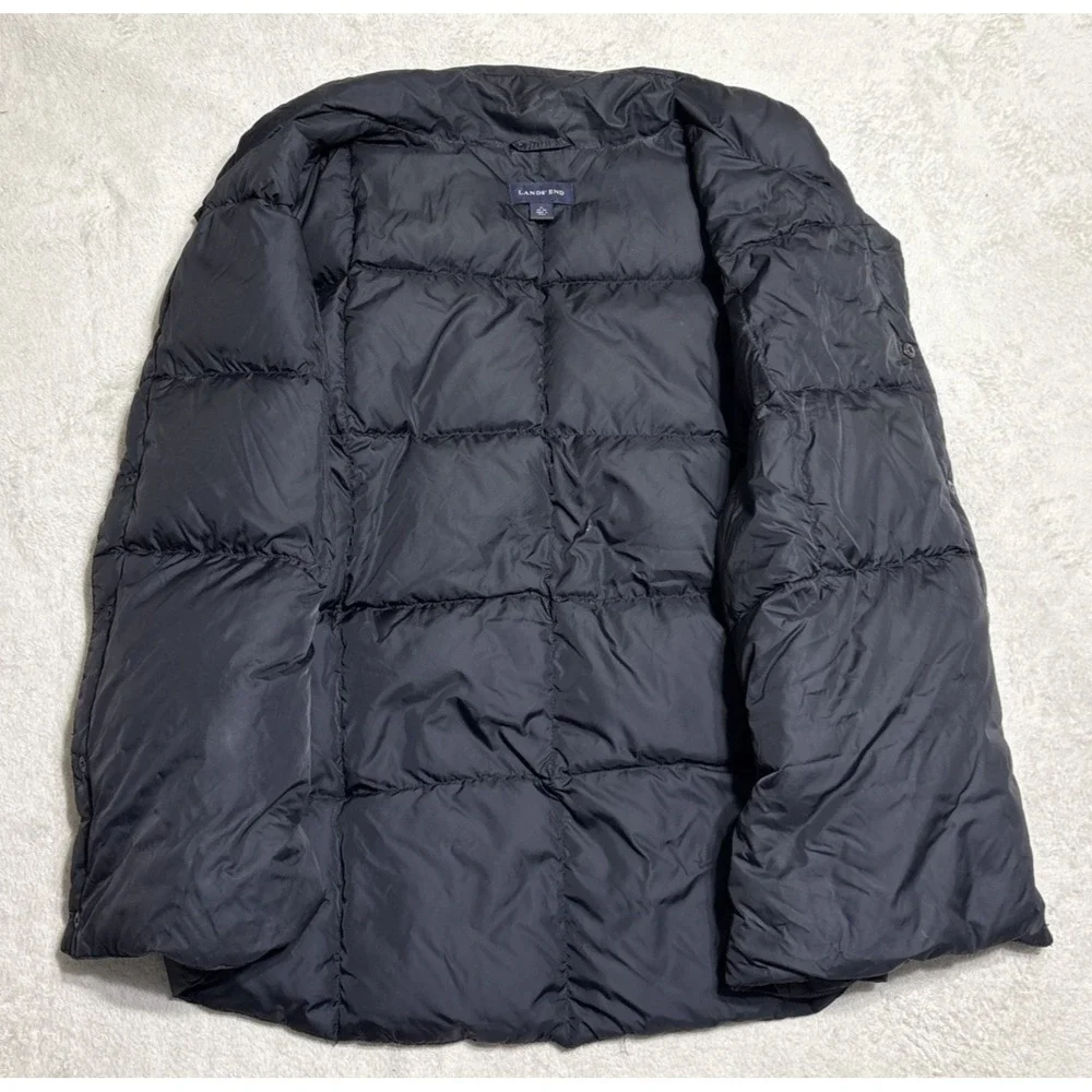 Lands End Mens Large Goose Down Puffer Vest Quilted Black Snap Up Gorpcore